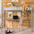 Lit mezzanine double en métal argenté avec bureau, 1 place