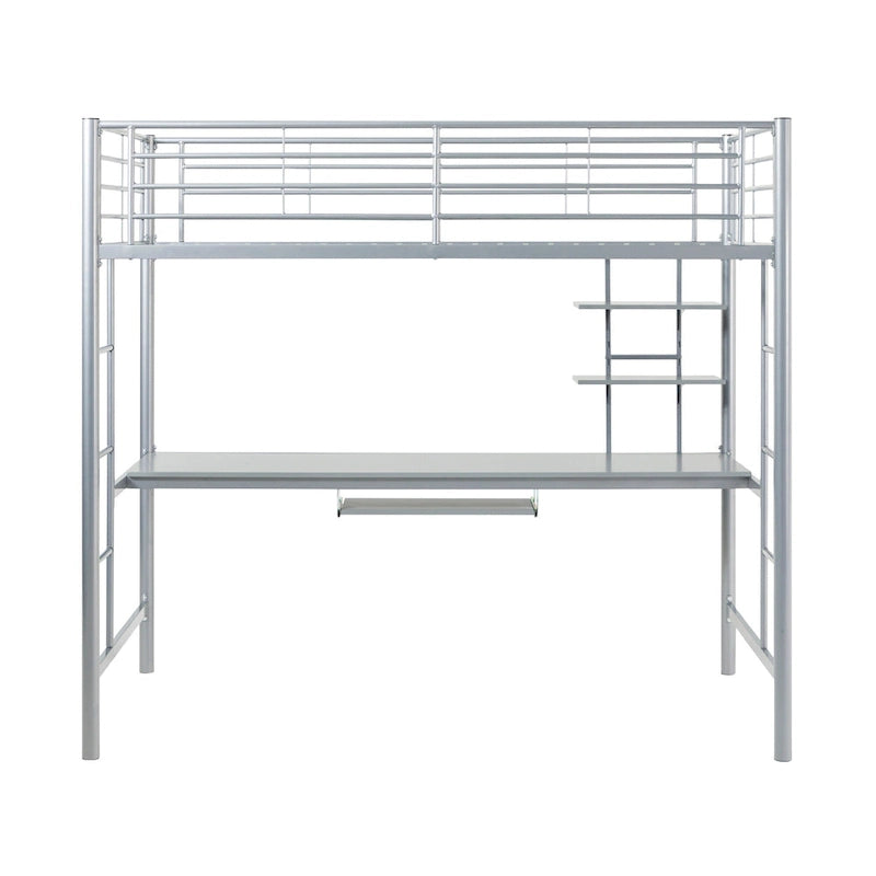 Lit mezzanine double en métal argenté avec bureau, 1 place