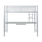 Lit mezzanine double en métal argenté avec bureau, 1 place