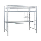 Lit mezzanine double en métal argenté avec bureau, 1 place