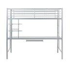 Lit mezzanine double en métal argenté avec bureau, 1 place