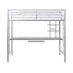 Lit mezzanine double en métal argenté avec bureau, 1 place