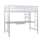 Lit mezzanine double en métal argenté avec bureau, 1 place