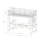 Lit mezzanine double en métal argenté avec bureau, 1 place