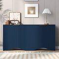 Buffet 4 portes – Rayures verticales et panneaux ondulés, bleu marine / blanc / noir, 1 place