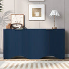 Buffet 4 portes – Rayures verticales et panneaux ondulés, bleu marine / blanc / noir, 1 place