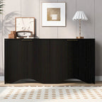 Buffet 4 portes – Rayures verticales et panneaux ondulés, bleu marine / blanc / noir, 1 place