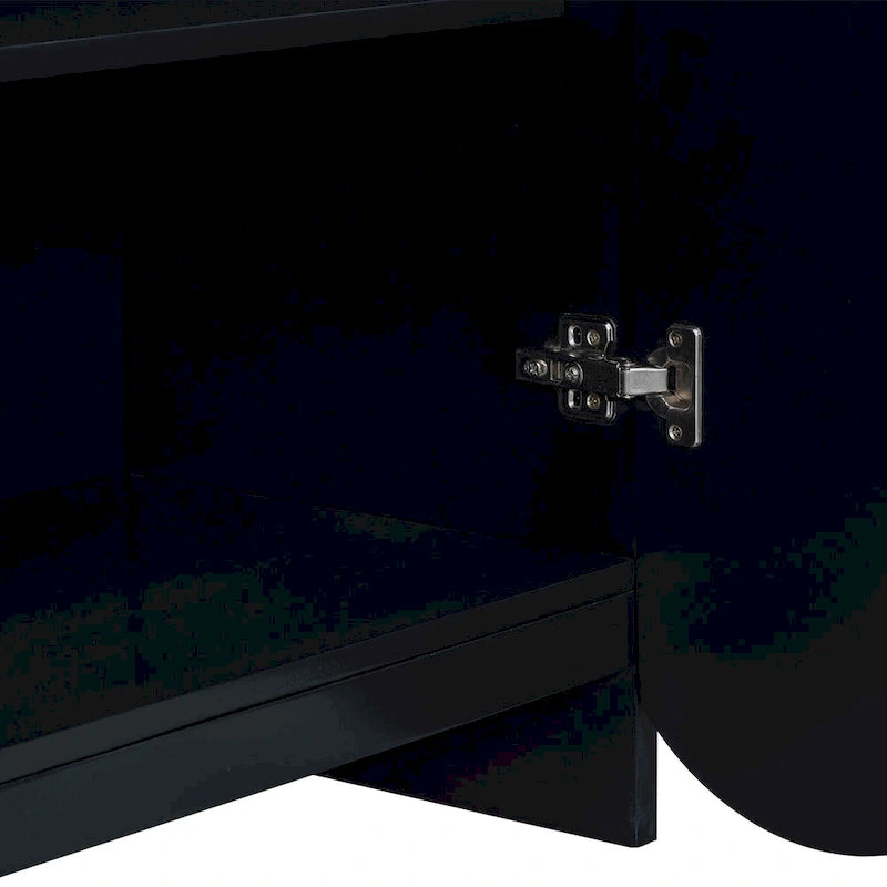 Buffet 4 portes – Rayures verticales et panneaux ondulés, bleu marine / blanc / noir, 1 place