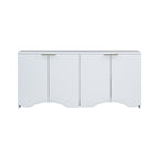 Buffet 4 portes – Rayures verticales et panneaux ondulés, bleu marine / blanc / noir, 1 place