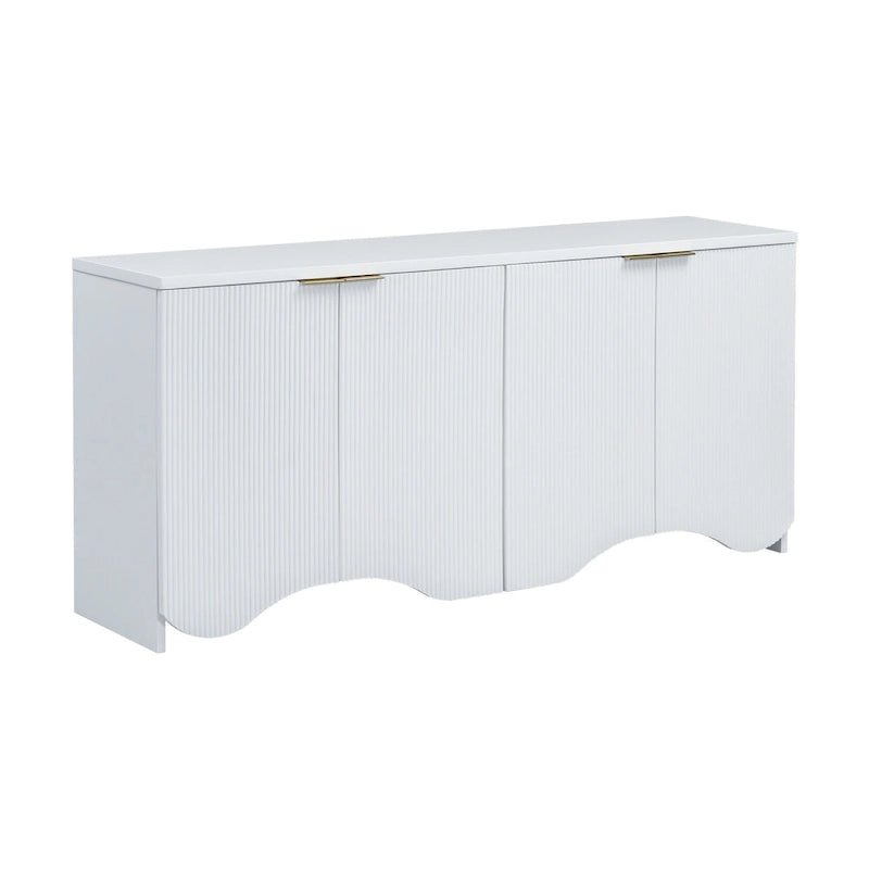 Buffet 4 portes – Rayures verticales et panneaux ondulés, bleu marine / blanc / noir, 1 place