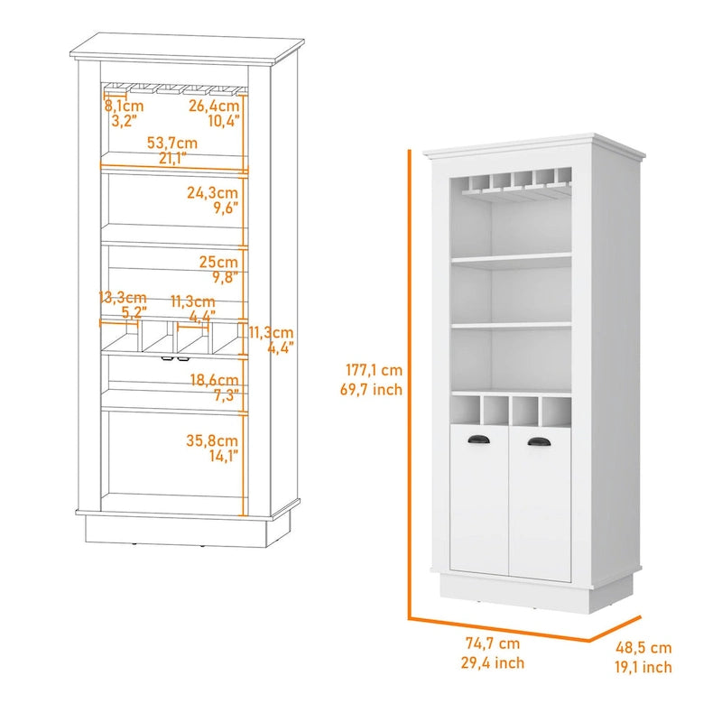 Meuble de bar blanc autoportant avec rangement pour le vin
