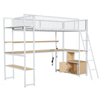 Lit mezzanine double en métal noir/blanc avec bureau, LED et rangement – 1 personne