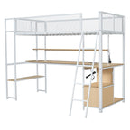 Lit mezzanine double en métal noir/blanc avec bureau, LED et rangement – 1 personne
