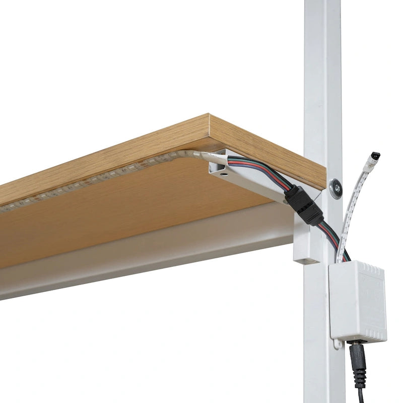 Lit mezzanine double en métal noir/blanc avec bureau, LED et rangement – 1 personne