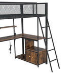 Lit mezzanine double en métal noir/blanc avec bureau, LED et rangement – 1 personne