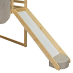 Lit mezzanine double avec cadre en forme de maison, toboggan et échelle, pour 1 enfant, coloris naturel/blanc