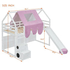 Lit mezzanine double avec cadre en forme de maison, toboggan et échelle, pour 1 enfant, coloris naturel/blanc