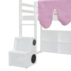 Lit mezzanine double avec cadre en forme de maison, toboggan et échelle, pour 1 enfant, coloris naturel/blanc