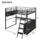 Lit mezzanine noir pleine grandeur avec éclairage LED et bureau, simple