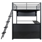 Lit mezzanine noir pleine grandeur avec éclairage LED et bureau, simple