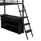 Lit mezzanine noir pleine grandeur avec éclairage LED et bureau, simple