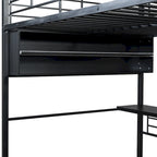 Lit mezzanine noir pleine grandeur avec éclairage LED et bureau, simple