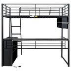 Lit mezzanine noir pleine grandeur avec éclairage LED et bureau, simple