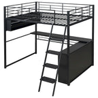 Lit mezzanine noir pleine grandeur avec éclairage LED et bureau, simple