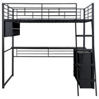 Lit mezzanine noir pleine grandeur avec éclairage LED et bureau, simple