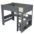 Full Size Loft Bed w/Desk,Multi-storage Shelves,LED,Charging Station