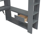 Lit mezzanine pleine grandeur gris avec bureau, LED et rangement, 1 personne