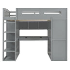 Lit mezzanine pleine grandeur avec bureau et armoire, blanc/gris, 1 personne