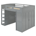 Lit mezzanine pleine grandeur avec bureau et armoire, blanc/gris, 1 personne