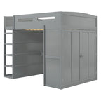 Lit mezzanine pleine grandeur avec bureau et armoire, blanc/gris, 1 personne