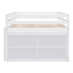 Lit mezzanine pleine taille blanc/gris avec bureau rétractable et 4 tiroirs, pour 1 personne