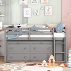 Lit mezzanine pleine taille blanc/gris avec bureau rétractable et 4 tiroirs, pour 1 personne