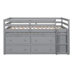 Lit mezzanine pleine taille blanc/gris avec bureau rétractable et 4 tiroirs, pour 1 personne