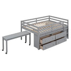 Lit mezzanine pleine taille blanc/gris avec bureau rétractable et 4 tiroirs, pour 1 personne