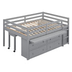Lit mezzanine pleine taille blanc/gris avec bureau rétractable et 4 tiroirs, pour 1 personne