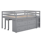 Lit mezzanine pleine taille blanc/gris avec bureau rétractable et 4 tiroirs, pour 1 personne