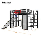 Lit mezzanine en métal blanc grandeur nature avec toboggan, bureau et armoire (1 personne)