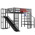 Lit mezzanine en métal blanc grandeur nature avec toboggan, bureau et armoire (1 personne)