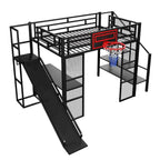 Lit mezzanine en métal blanc grandeur nature avec toboggan, bureau et armoire (1 personne)