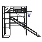 Lit mezzanine en métal blanc grandeur nature avec toboggan, bureau et armoire (1 personne)