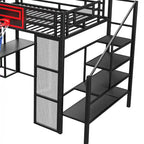 Lit mezzanine en métal blanc grandeur nature avec toboggan, bureau et armoire (1 personne)
