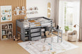 Twin Size Low Loft Bed with Pull Out Desk,Drawers,Cabinet and Shelves