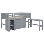 Lit mezzanine bas simple blanc avec bureau, rangements et étagères – 1 personne