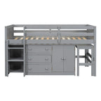 Lit mezzanine bas simple blanc avec bureau, rangements et étagères – 1 personne