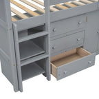 Lit mezzanine bas simple blanc avec bureau, rangements et étagères – 1 personne