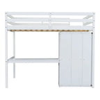 Lit mezzanine pleine grandeur blanc avec bureau, armoire et rangement, pour 1 personne